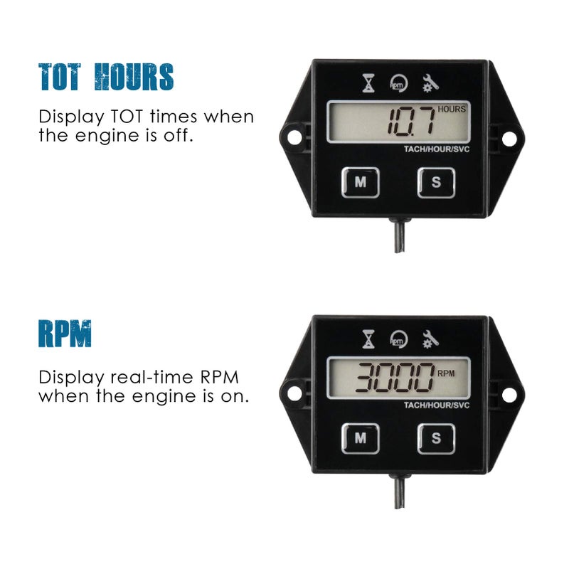Runleader Digital Hour Meter Tachometer, Maintenance Reminder, User Shutdown, Use for ZTR Lawn Mower Tractor Generator Marine Outboard ATV Motor Snowmobile and Gas Powered Equipment (1) - Image 2